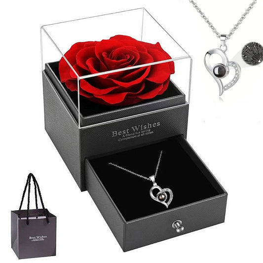 Heart Rose Necklace Gift Box – Valentine’s Day Gift)