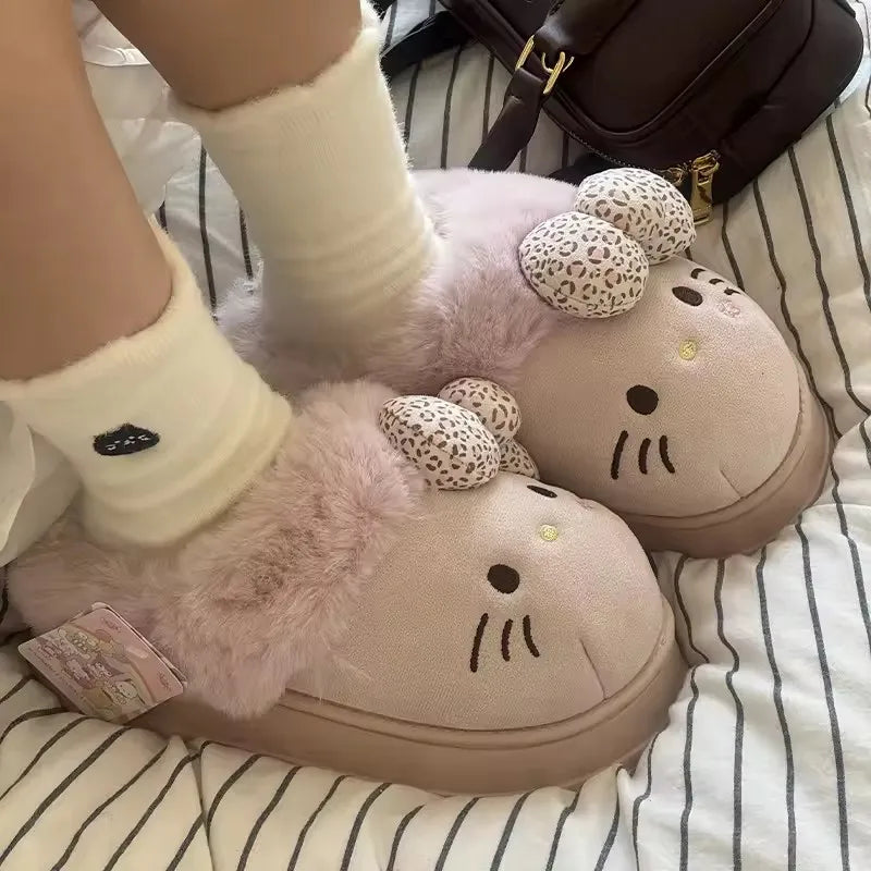 Hello Kitty Plush Slippers (Warm Cotton, Kawaii Home Slippers)