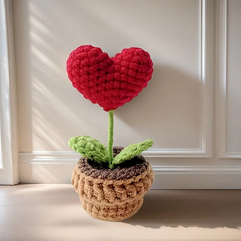 Handmade Heart Knitted Flower Pot
